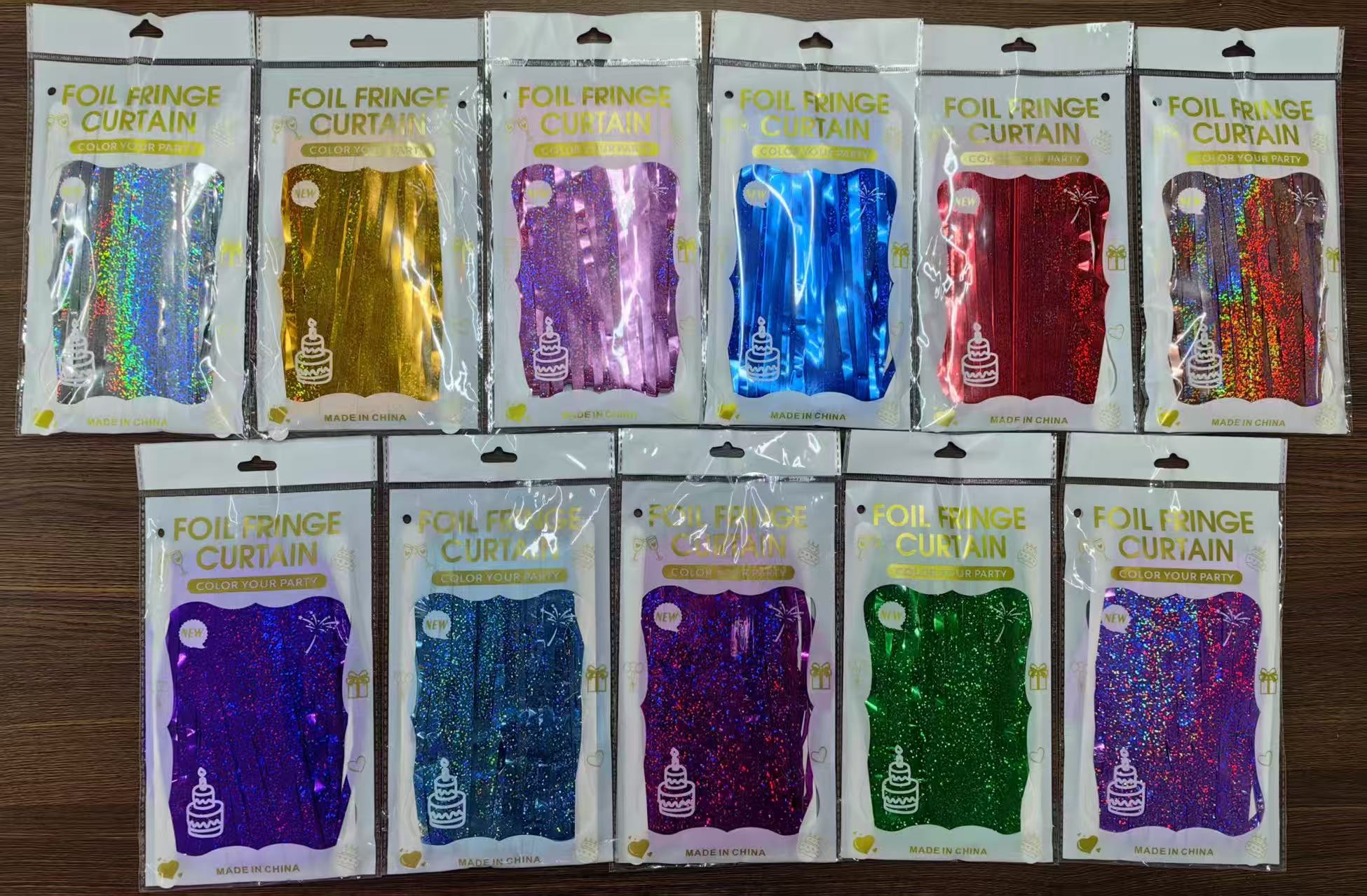 Multi color foil fringe curtain packs