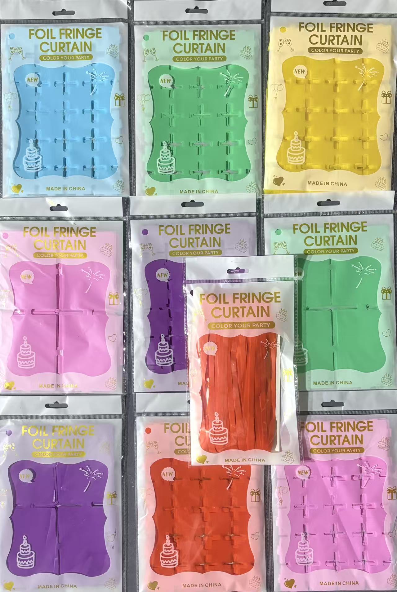 Foil fringe curtain packaged grid