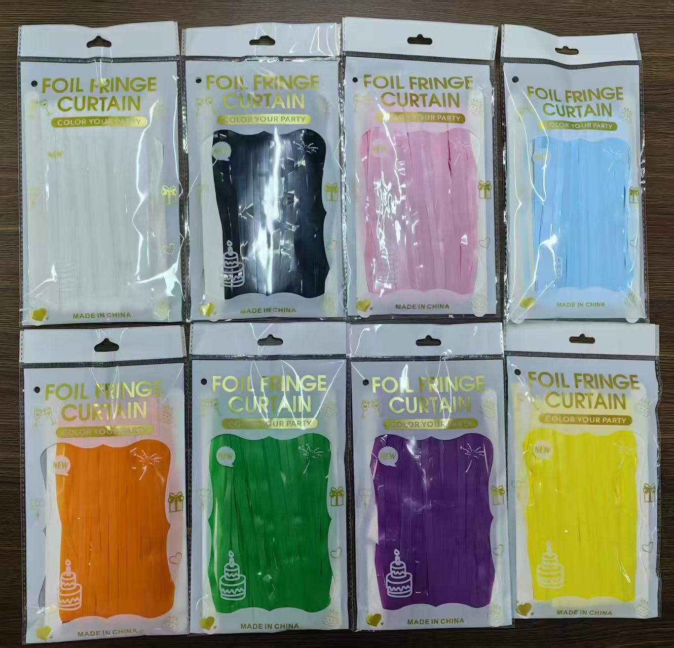Solid color foil fringe curtains